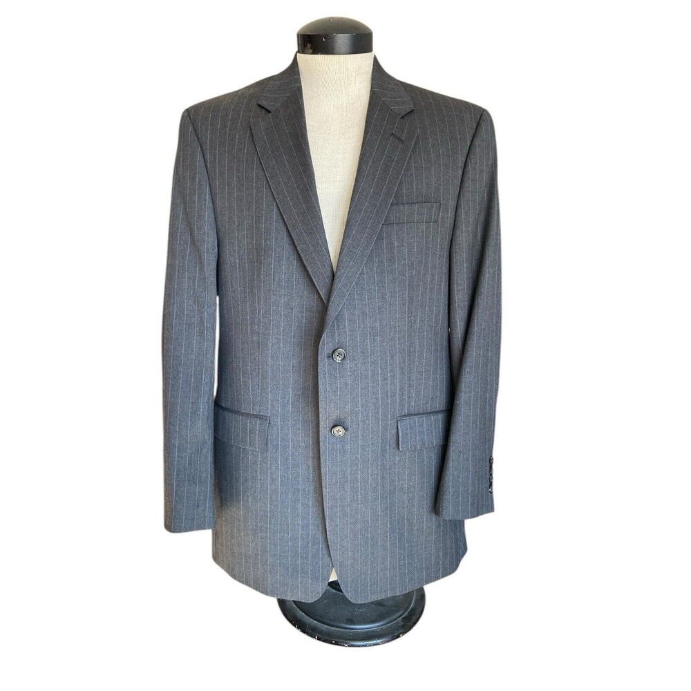 Lauren Ralph Lauren Men's Blazer Size 42L Gray Stripe 2 Button Wool Sports Coat